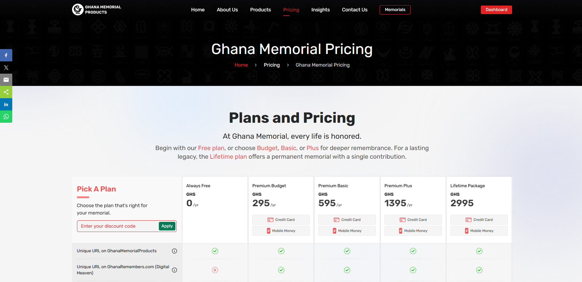 Pricing page